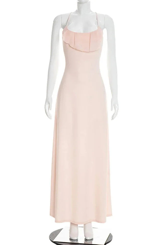 Backless Lace-Up Patchwork Slim Maxi Dress