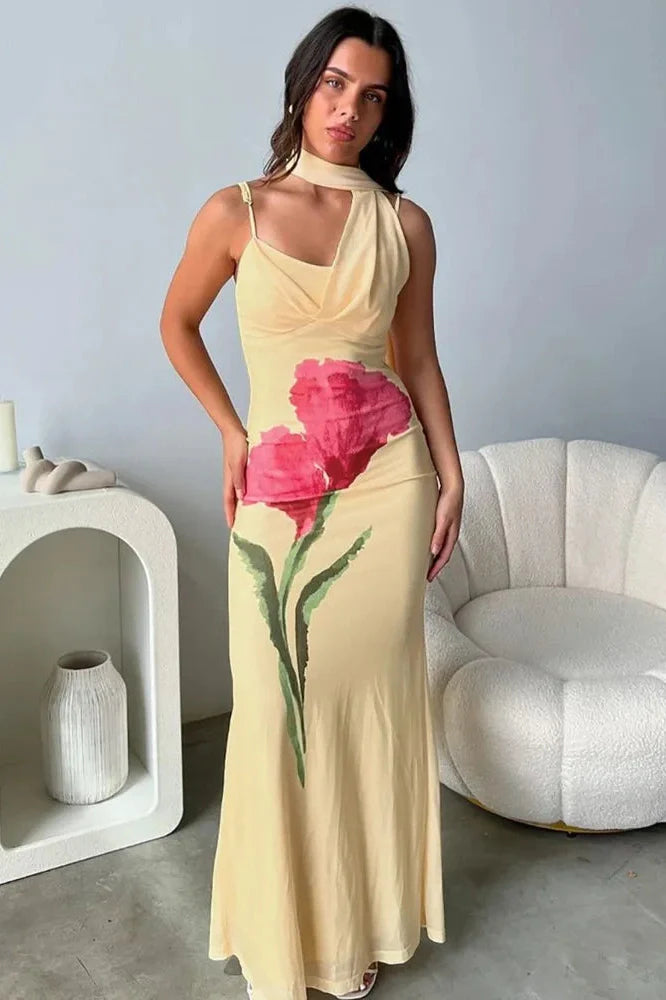 Printed Off-Shoulder Strapless Sleeveless Backless Maxi Dress
