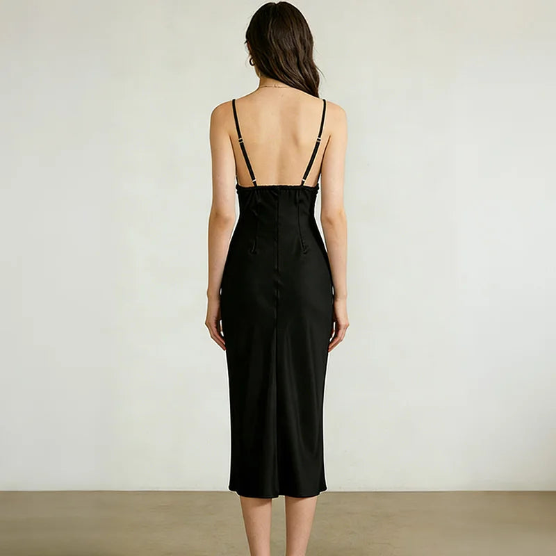 Elegant V-Neck Patchwork Backless Maxi Dress