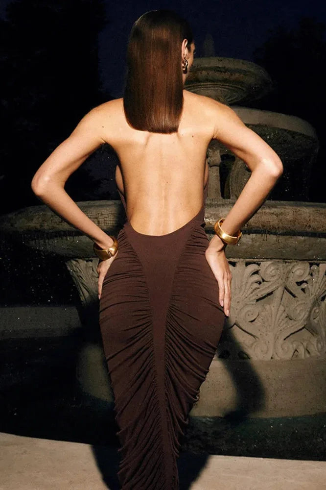 Turtleneck Off-Shoulder Backless Bodycon Midi Dress