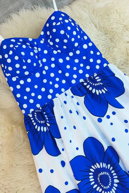 Sleeveless Pleated Printed Loose Midi Dress