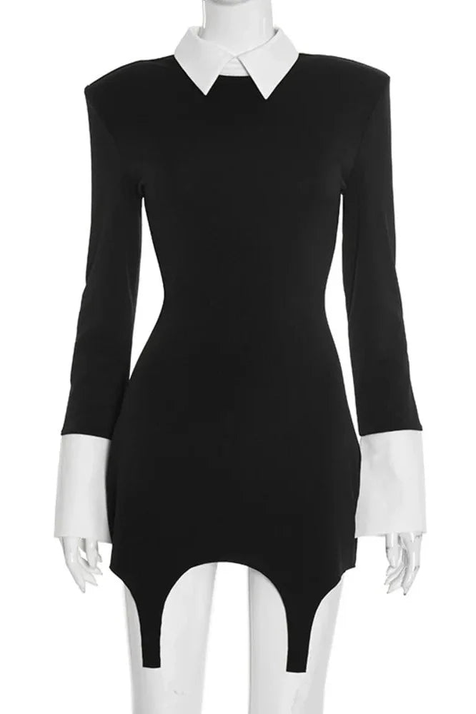 Elegant Long Sleeve Patchwork Irregular Mini Dress
