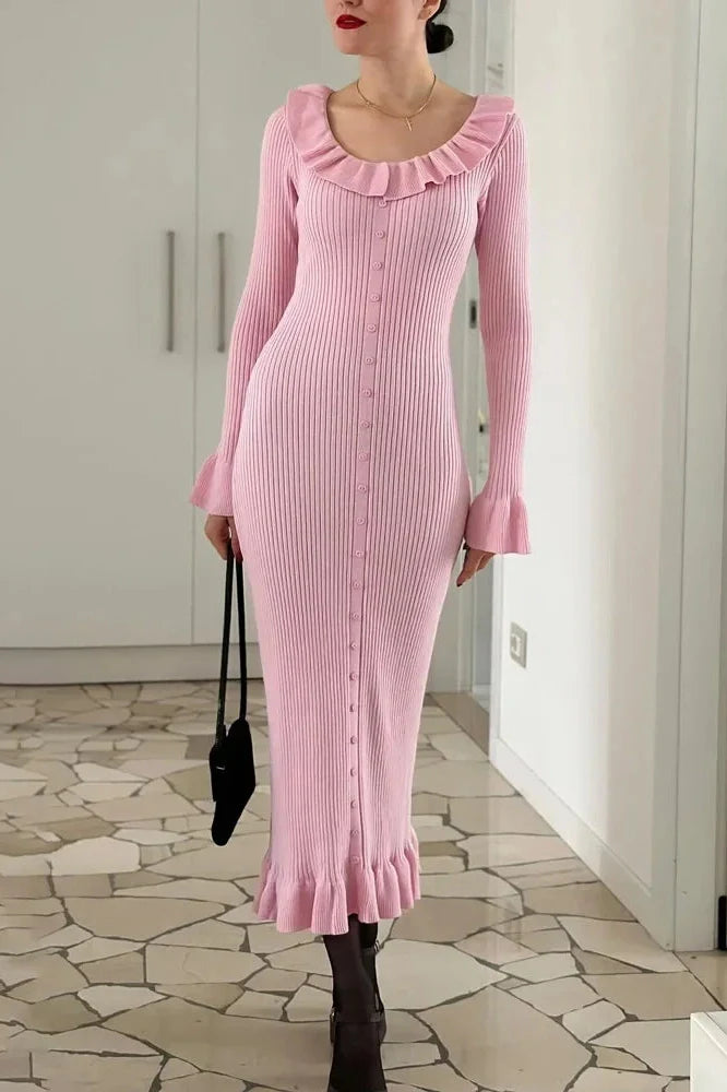 Elegant Slim High Waist Patchwork Midi Dress
