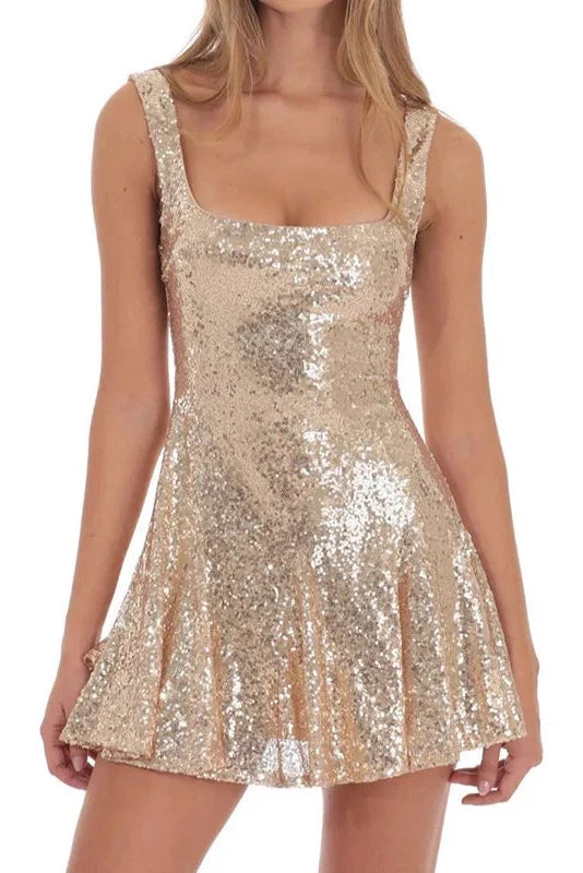 Elegant U Collar Slim High Waist Mini Dress