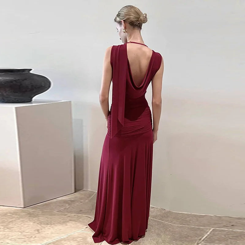 Backless Bodycon Lace Up Sleeveless Maxi Dress