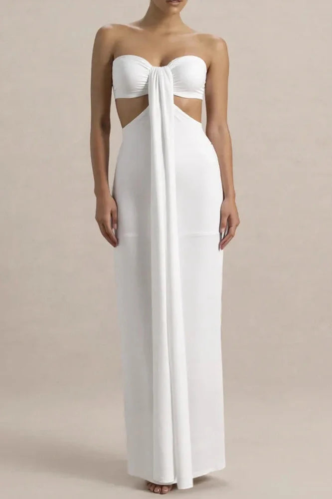 Off-Shoulder Strapless Sleeveless Backless Bodycon Maxi Dress
