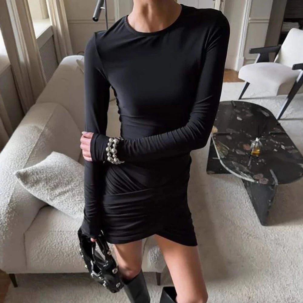 Elegant Patchwork Long Sleeve Mini Dress