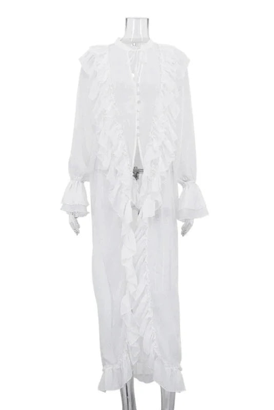 Long-Sleeved Single-Breasted Maxi Dress