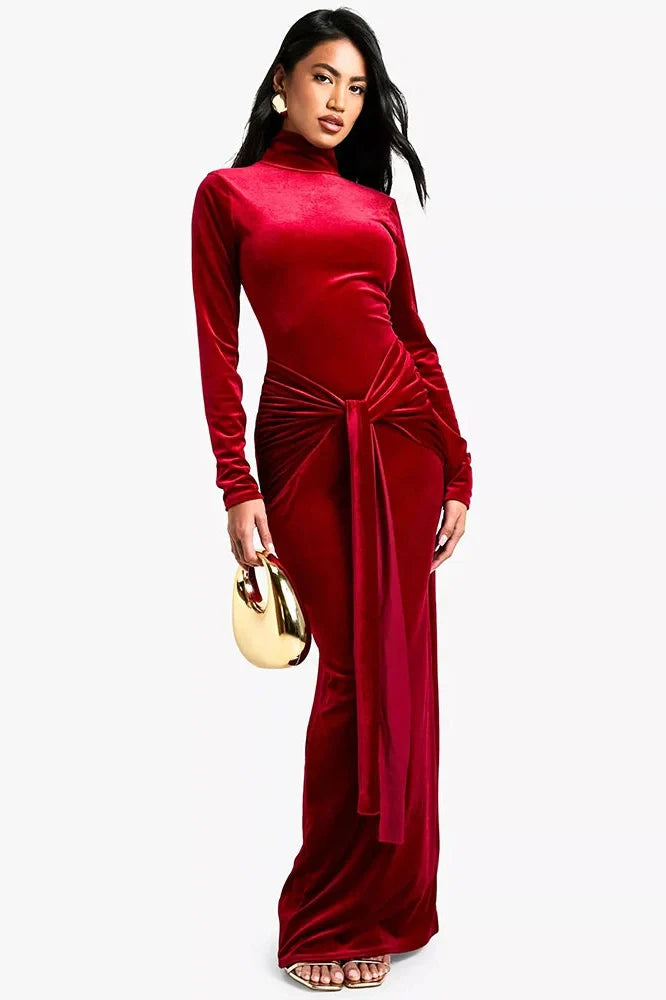Long Sleeve Turtleneck Bodycon Maxi Dress