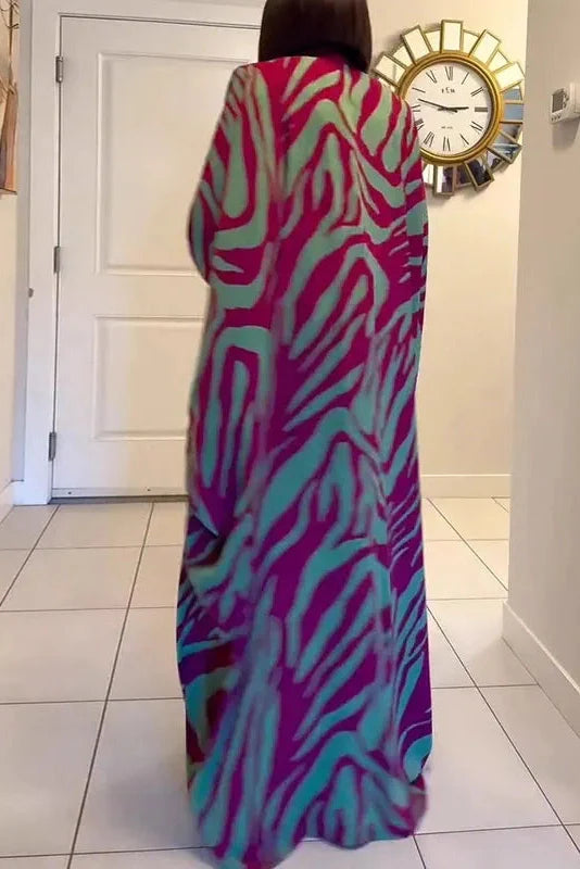 Elegant Pleated Sleeves Loose V-Neck Maxi Dress
