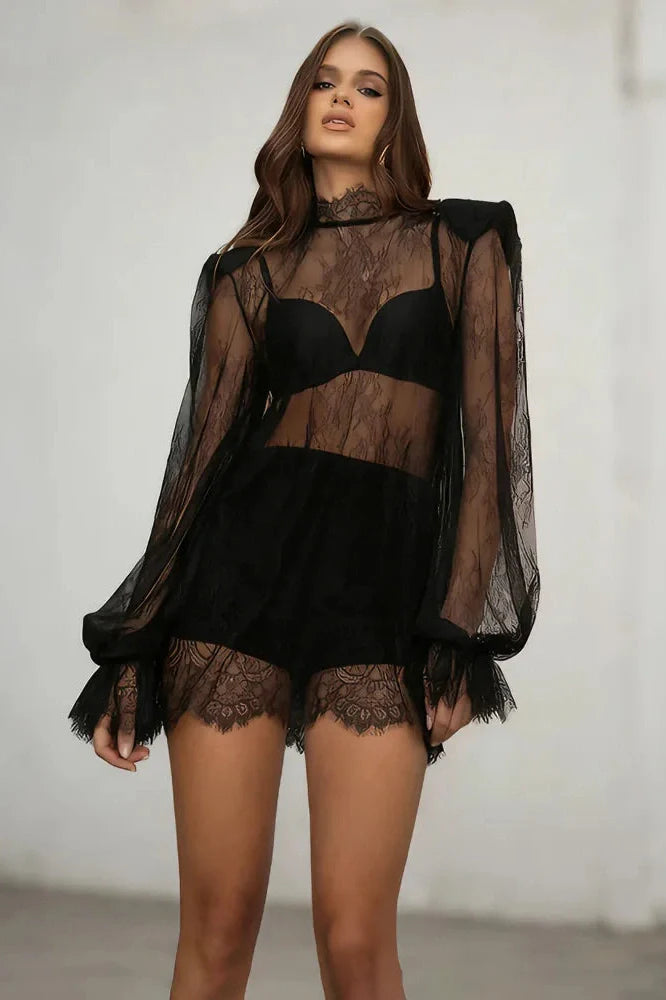 Hollow Out Lace Patchwork Mini Dress