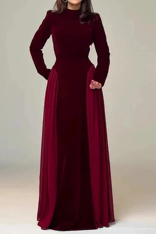 Elegant Long Sleeve Pleated O-Neck Maxi Dress