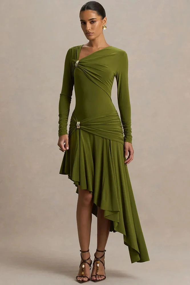 Long Sleeve Split Irregular Maxi Dress