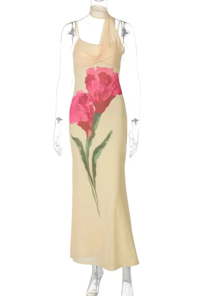 Printed Off-Shoulder Strapless Sleeveless Backless Maxi Dress