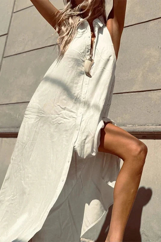 Elegant Sleeveless Button Backless Maxi Dress