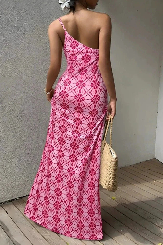 Sleeveless Slim High Waist Printed Pleat Maxi Dress