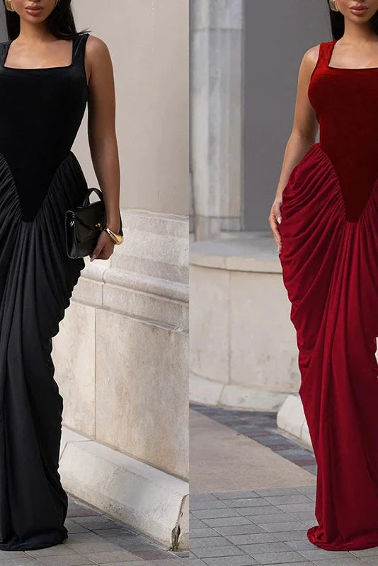 Elegant U-Collar High Waist Backless Sleeveless Maxi Dress