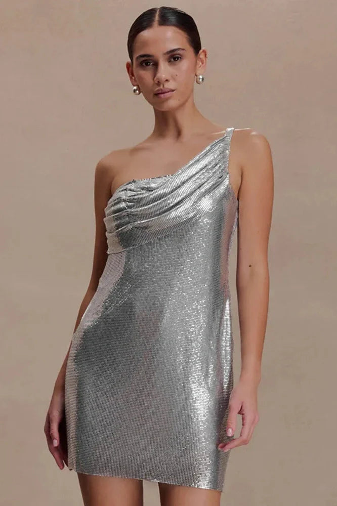 One Shoulder Sleeveless Backless Mini Dress