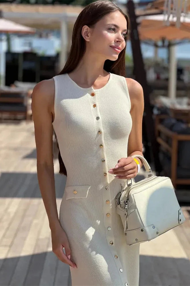 High Waist Slim Sleeveless Maxi Dress