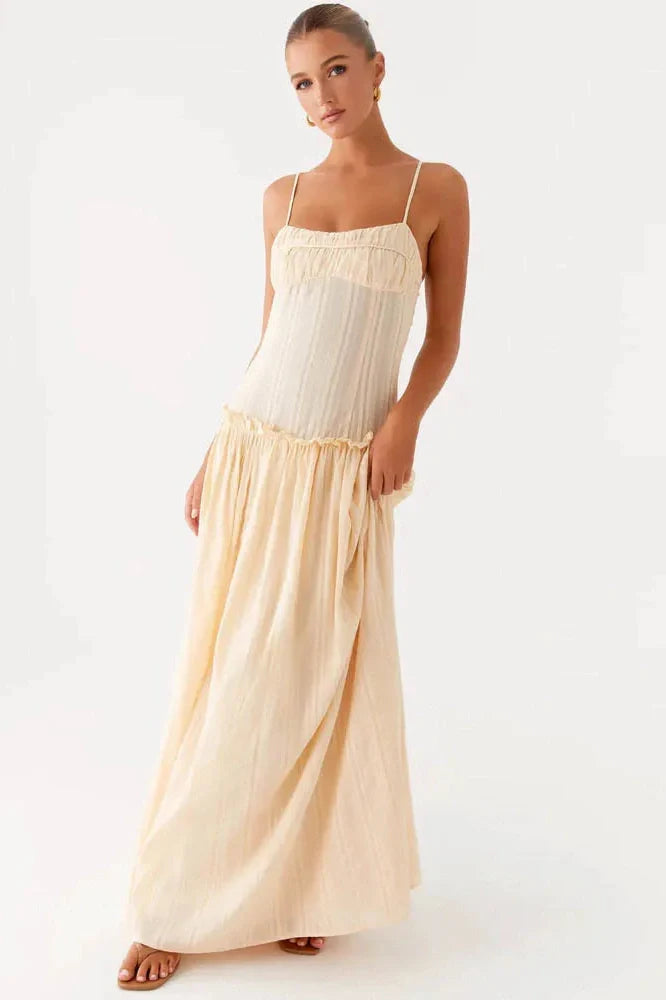 Spaghetti Strap Sleeveless Backless Pleated Maxi Dress