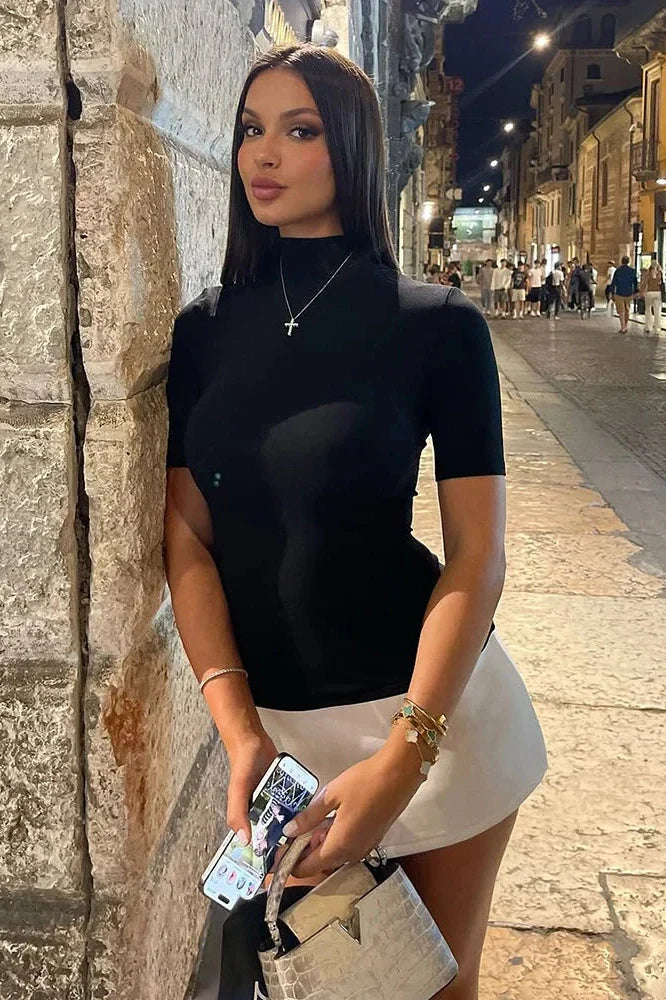 Elegant Slim High Waist Turtleneck Mini Dress