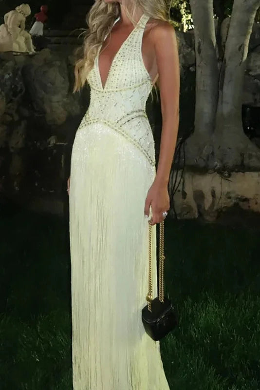 Sleeveless Backless High Waist V-Neck Slim Maxi Dress
