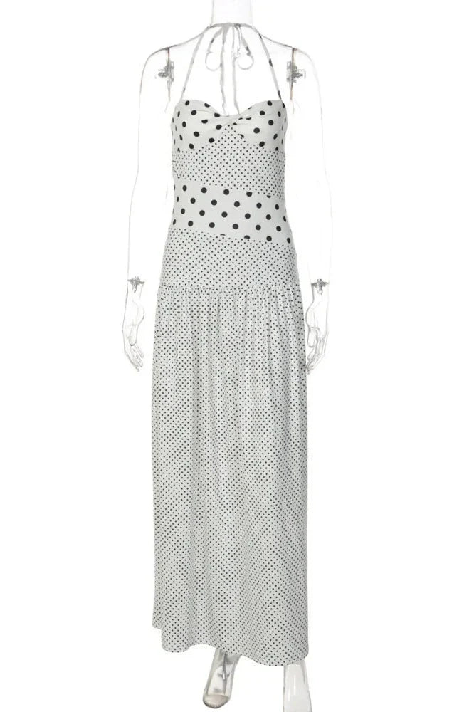 Polka Dot Off-Shoulder Sleeveless Backless Bodycon Maxi Dress
