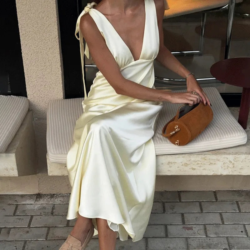 Elegant Lace-Up Backless High Waist Sleeveless Maxi Dress