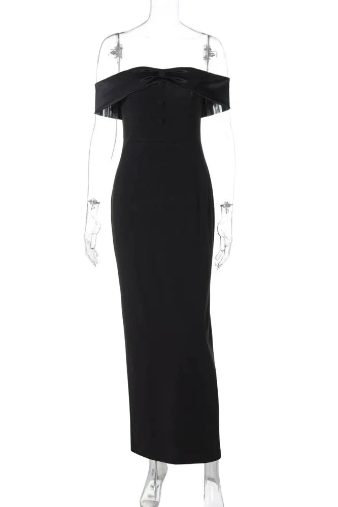 Off-Shoulder Strapless Sleeveless Backless Bodycon Split Maxi Dress