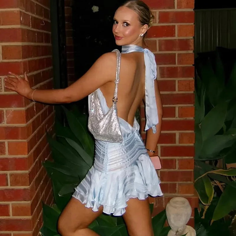 Backless Lace-Up Sleeveless Mini Dress