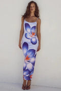 Print Spaghetti Strap Sleeveless Backless Midi Dress