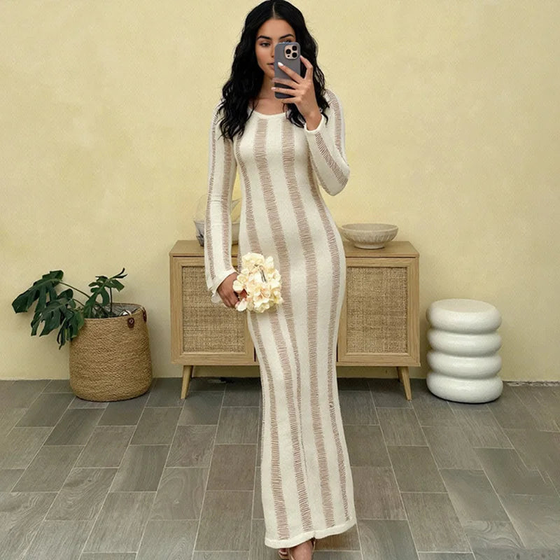 Hollow Out See Through Backless Round Neck Maxi Dress