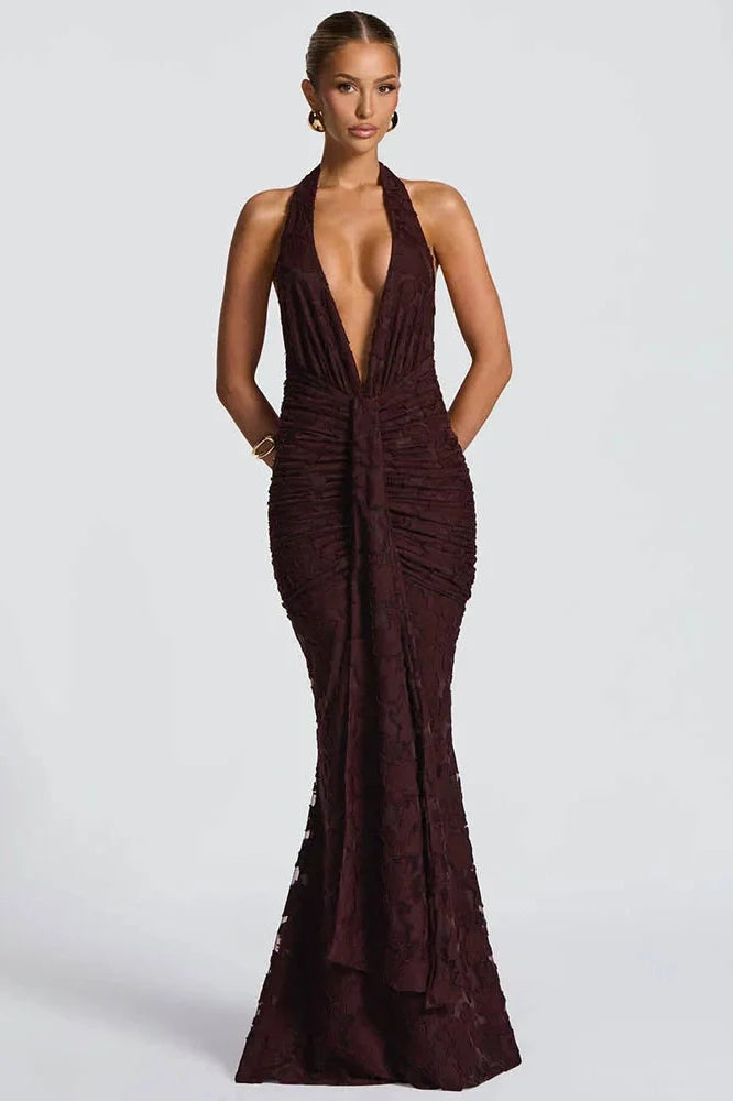 Deep V Neck Sleeveless Backless Maxi Dress