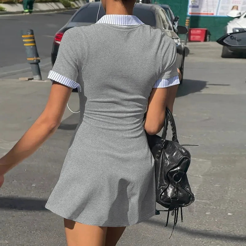 Patchwork Short Sleeved Mini Dress