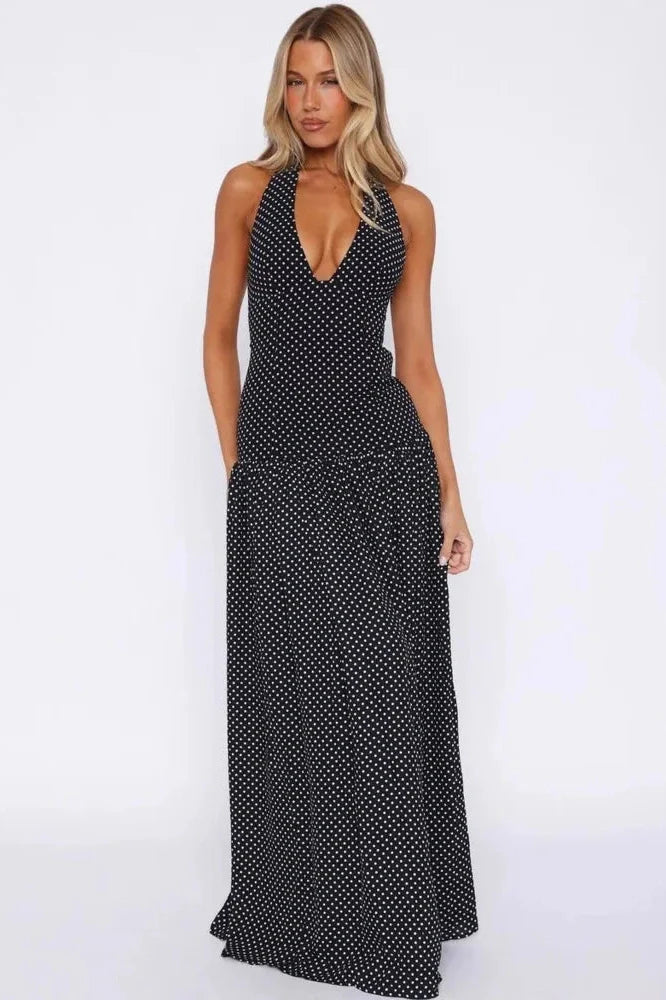Backless Deep V Neck Sleeveless High Split Bodycon Maxi Dress