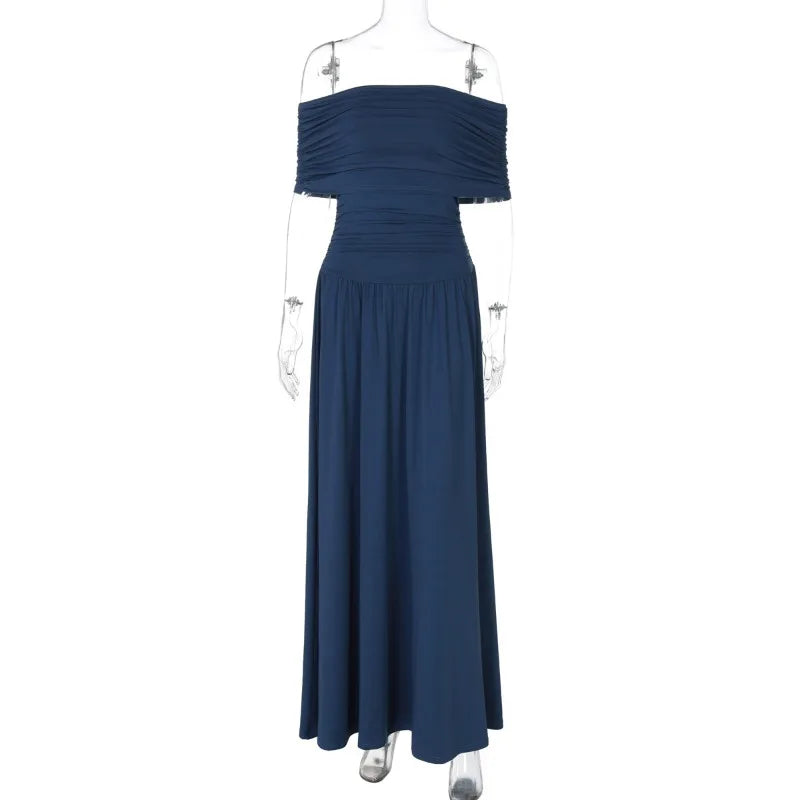 Off Shoulder Patchwork Sleeveless Slit Slim Maxi Dress