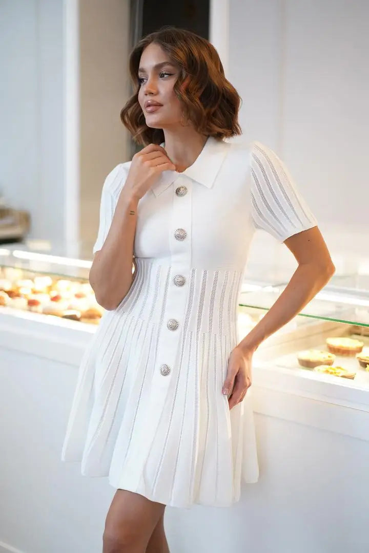 Knitted Short Sleeve Zipper Mini Dress