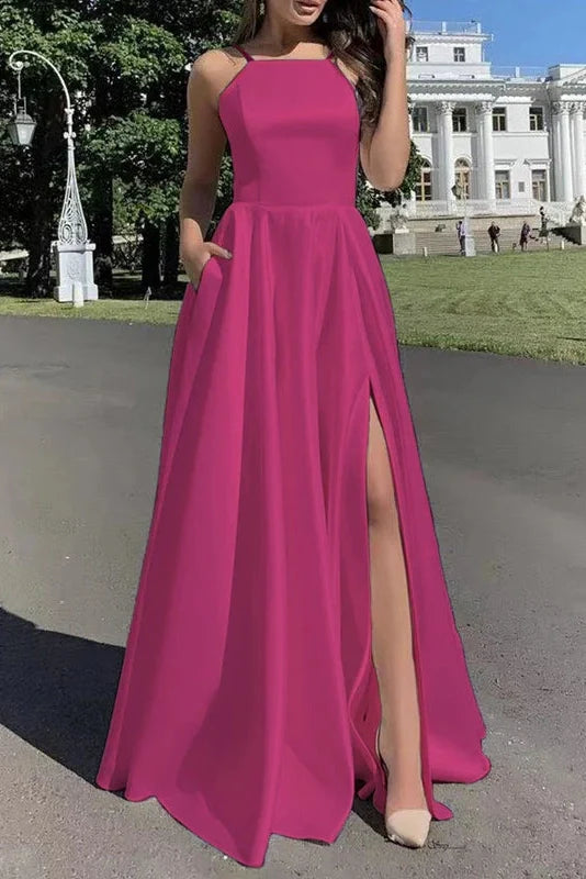 Sleeveless Slim High Waist Pleat Square Collar Maxi Dress