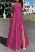 Sleeveless Slim High Waist Pleat Square Collar Maxi Dress