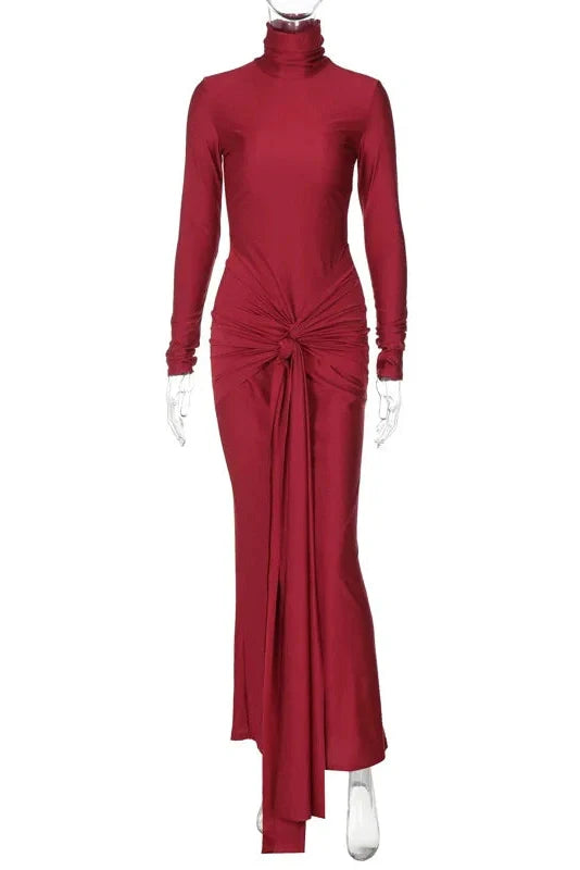 Elegant Turtleneck Long Sleeve Bodycon Maxi Dress