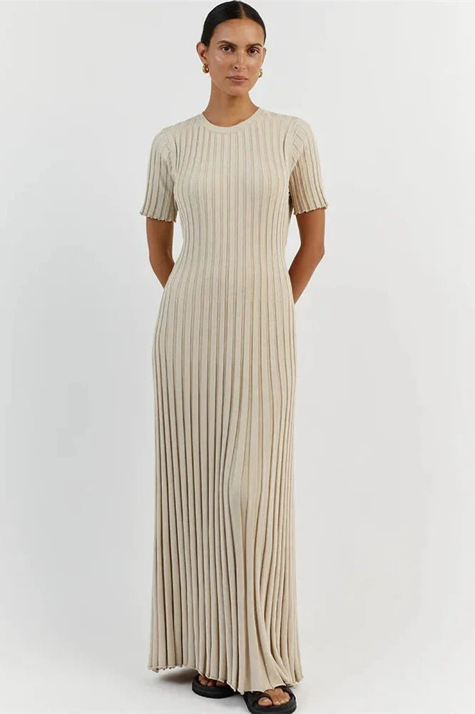 Short Sleeve Lace-Up High Waist Patchwork Maxi Dress