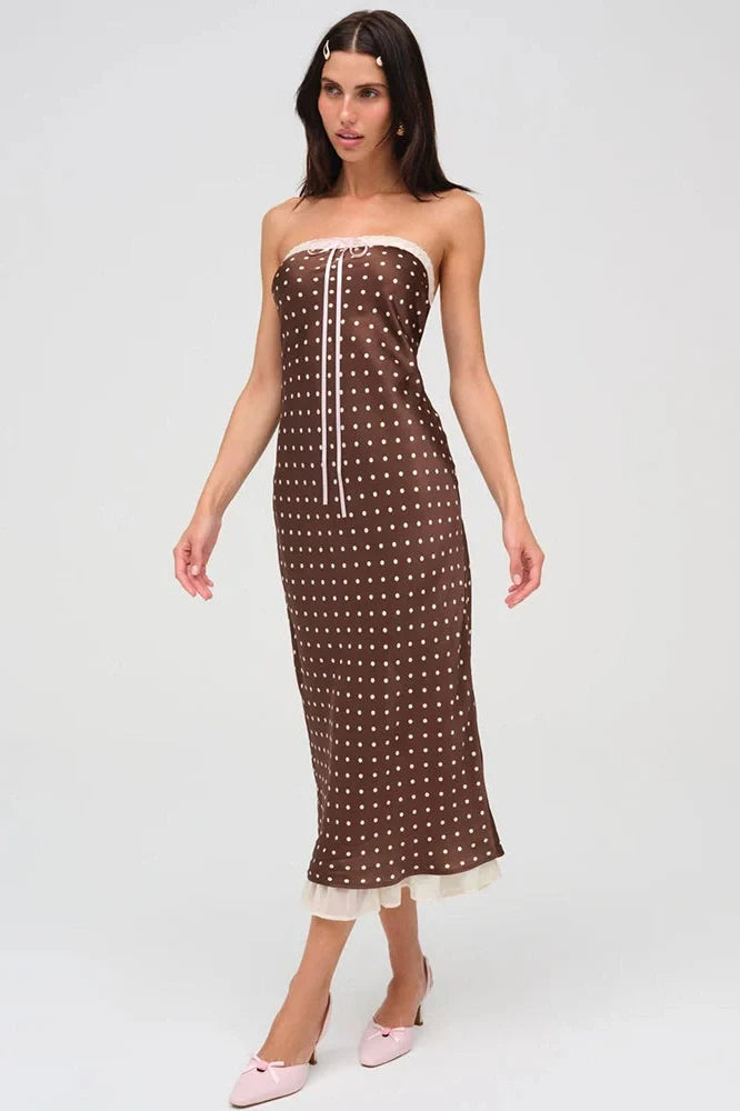 Lace Strapless Backless Off-Shoulder Sleeveless Bodycon Midi Dress