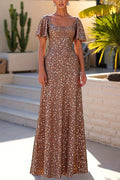 Elegant Pleated U Collar Slim High Waist Maxi Dress