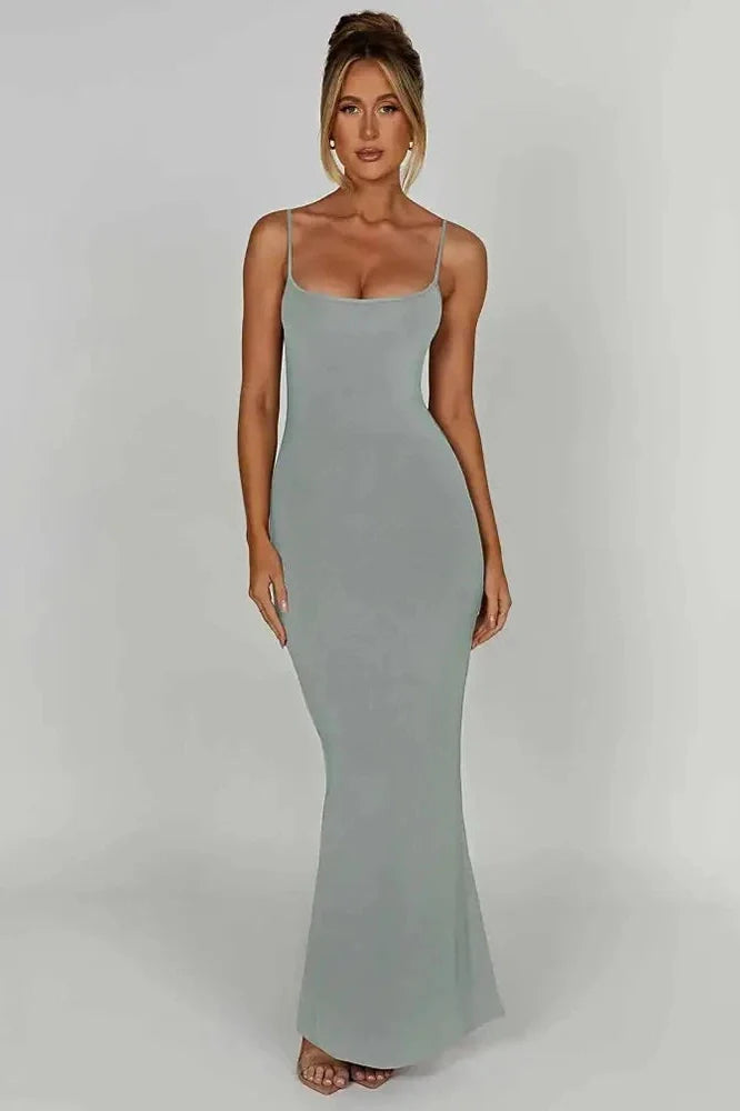 Spaghetti Strap Sleeveless Backless Bodycon Maxi Dress