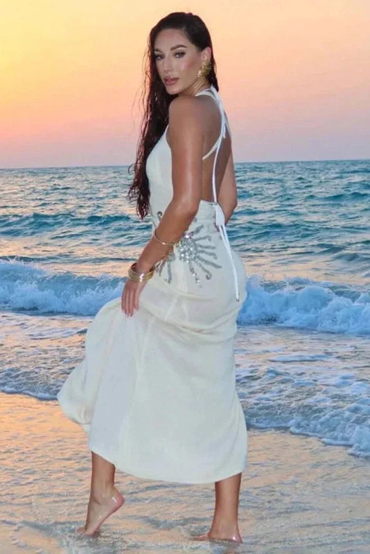 Elegant Deep V-Neck Backless Knitted Maxi Dress