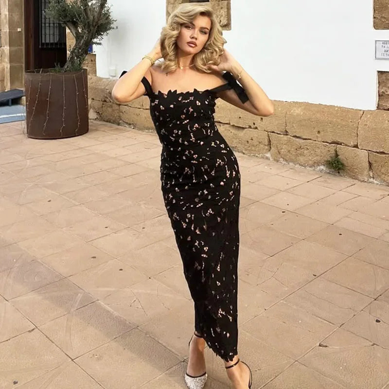 Patchwork Lace-Up Backless Maxi Dress