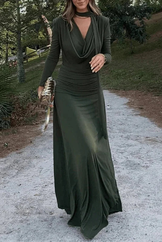 Long Sleeve V-Neck Slim High Waist Maxi Dress