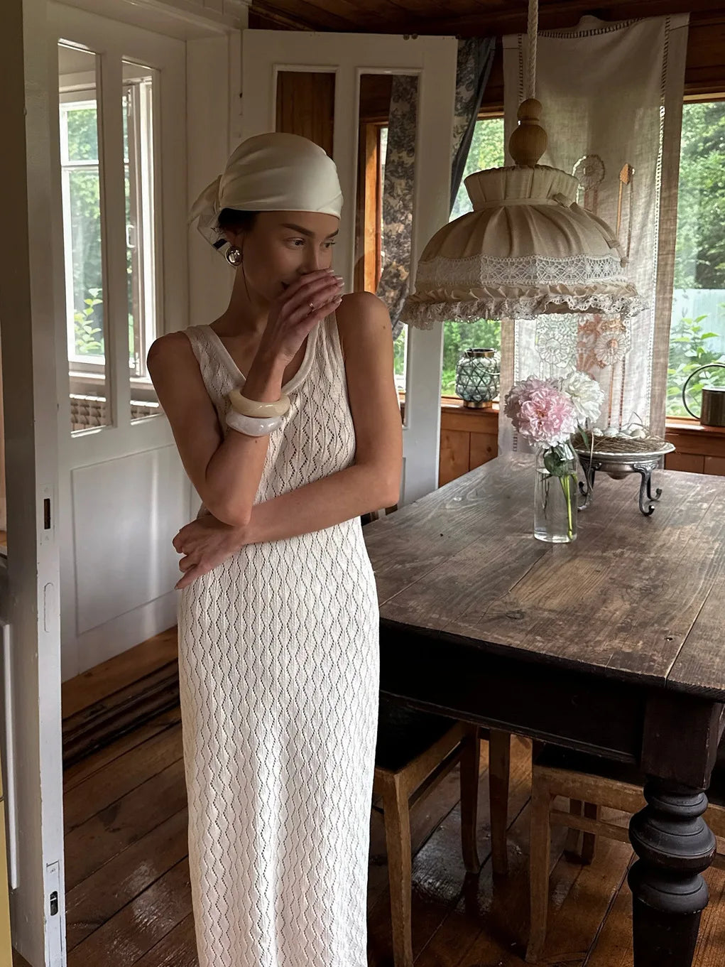 Hollow Knitted Sleeveless Maxi Dress