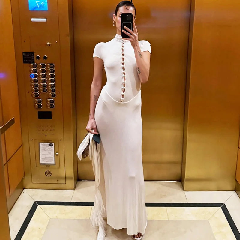 Hollow Out See Through Patchwork Maxi Dress