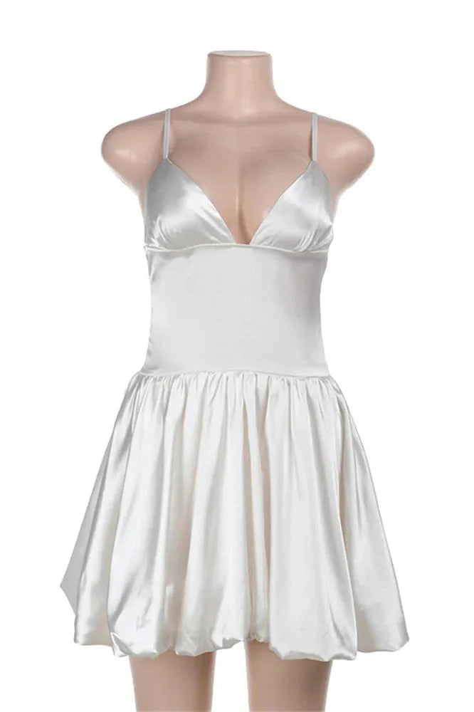V-Neck High Waist Backless Patchwork Mini Dress